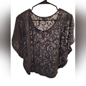 Express Black and White Floral Sheer Blouse